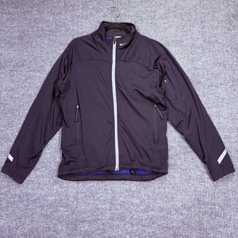 Nike Clima-FIT Mens Full Zip Running Jacket Black Reflective Fleece Lined Medium